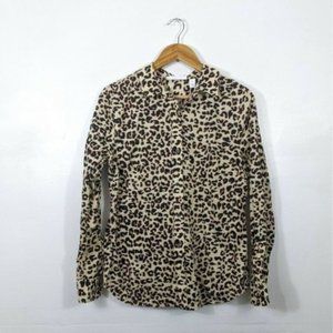 1901 Leopard Print Button-Down Shirt in Beige and Black